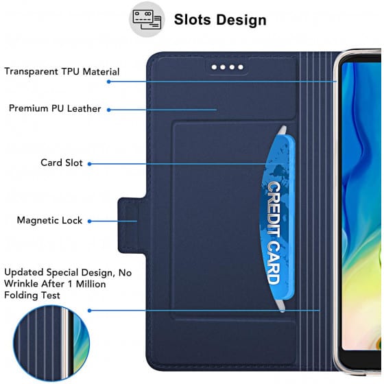 Étui Folio avec Fermeture Magnétique Pour Xiaomi Redmi 7 Bleu