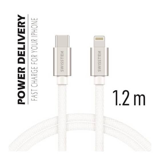 Câble Swissten Textile USB-C vers Lightning 1.2m Blanc