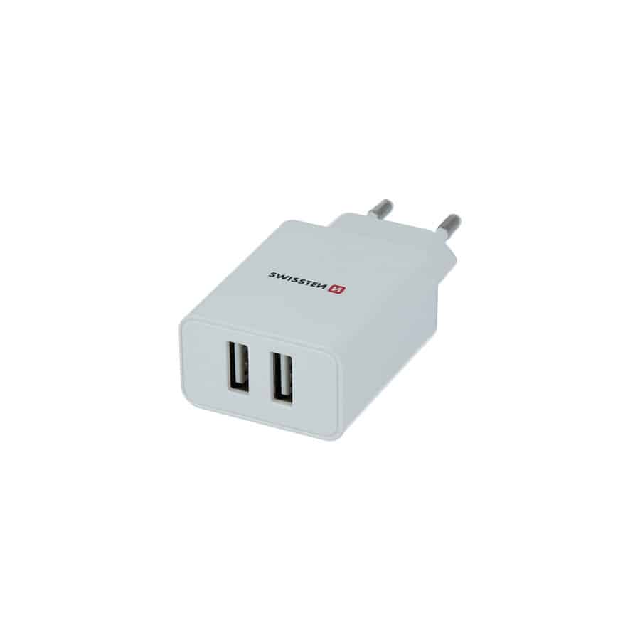 Chargeur 2 ports USB Swissten Smart IC 2.1A + Câble Lightning 1.2m Blanc