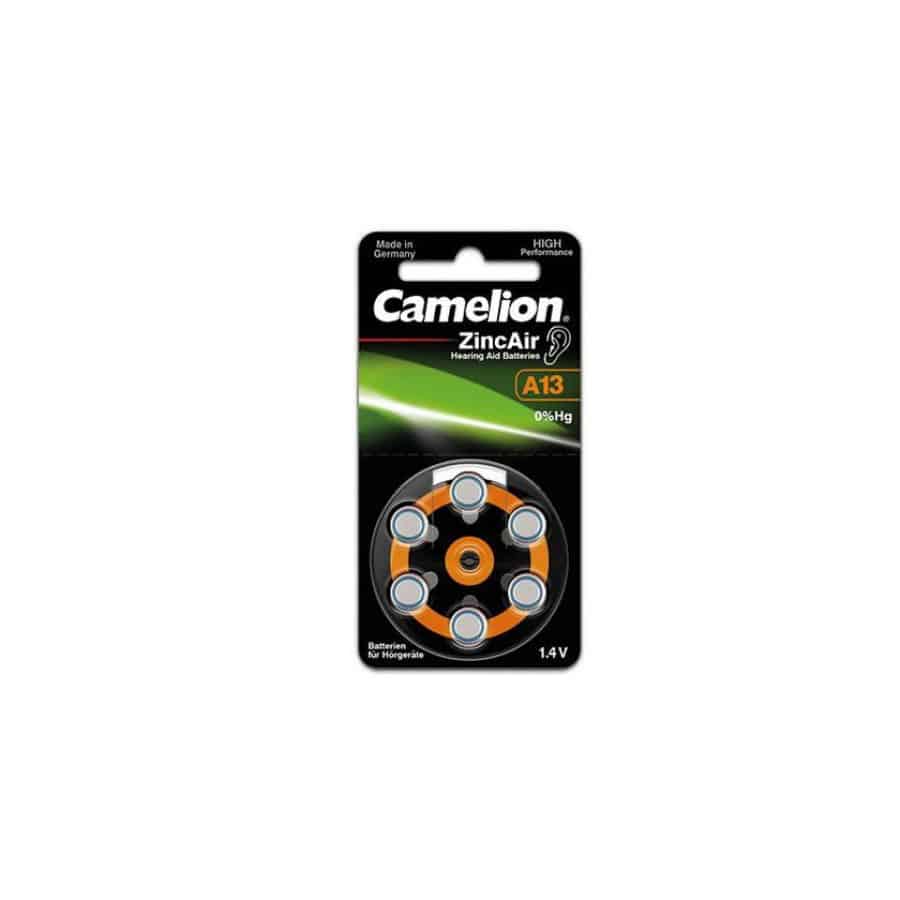 6 piles pour appareil auditif Camelion Zinc-Air A13 0% Mercury/Hg - Orange