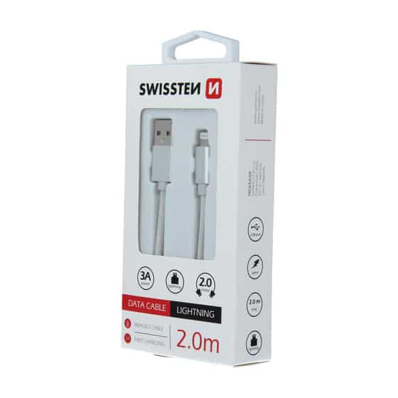 Câble Swissten textile USB / Lightning 2m, Argent