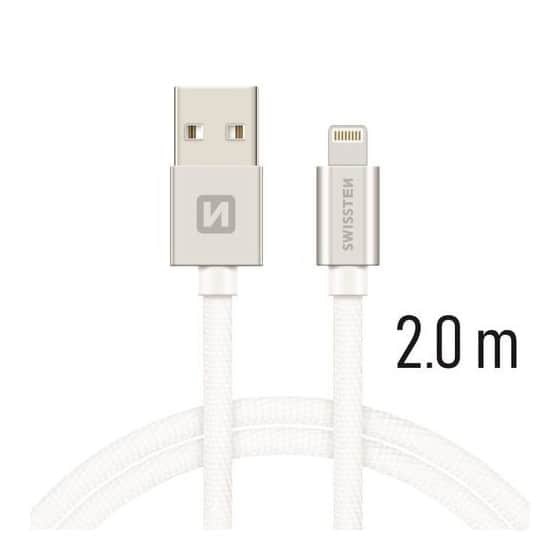 Câble Swissten textile USB / Lightning 2m, Argent