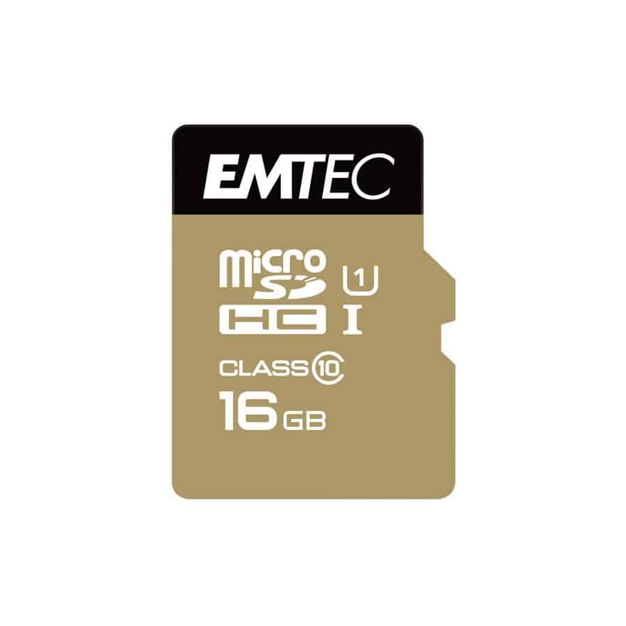 MicroSDXC 16Go EMTEC +adaptateur CL10 EliteGold UHS-I 85MB/s Sous blister