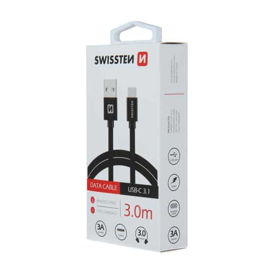 Câble Swissten textile USB / Micro USB 3 m, Noir
