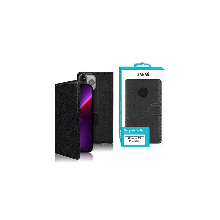 Etui Portefeuille Zanae pour iPhone 13 Pro max, Noir