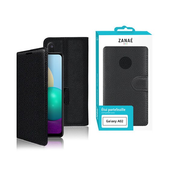 Etui Portefeuille Zanae pour Samsung Galaxy A02, Noir Etui Portefeuille Zanae pour Samsung Galaxy A02, Noir