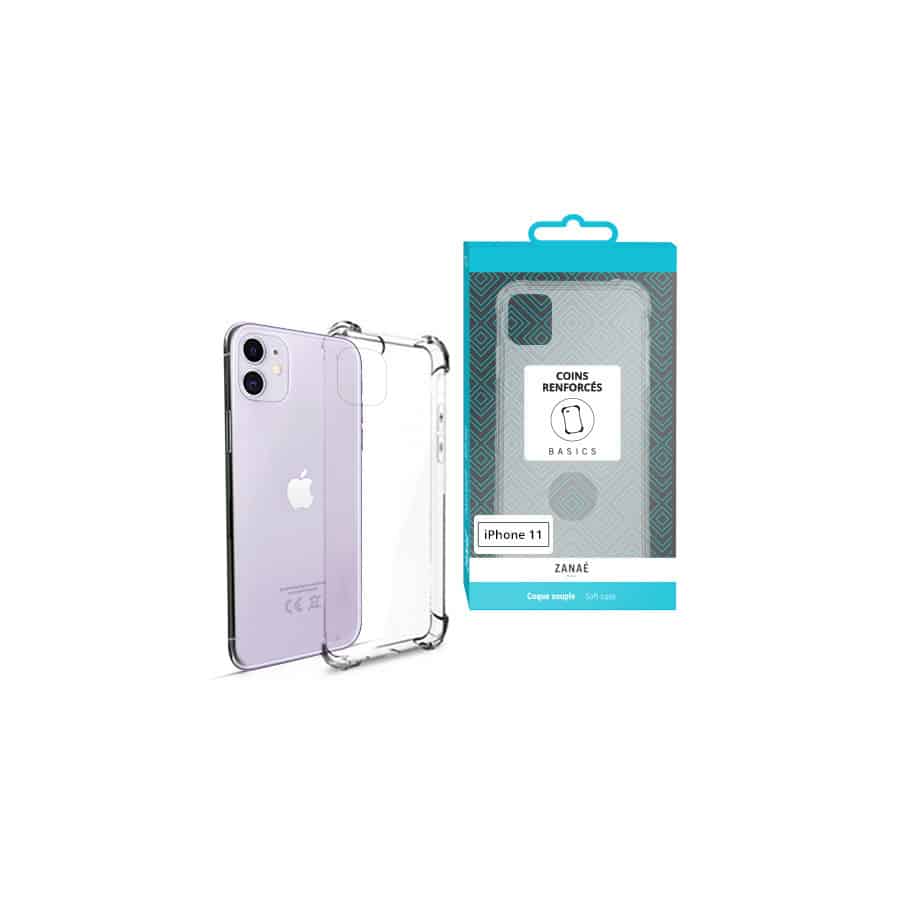 Coque Silicone transparent avec coins renforces pour iPhone 11, Transparent