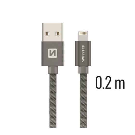 Câble Swissten textile USB / Lightning 0.2m, Gris