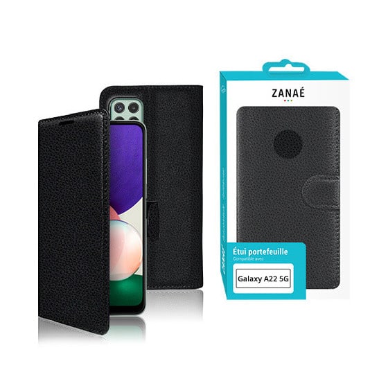 Etui Portefeuille Zanae pour Samsung Galaxy A22 5G, Noir