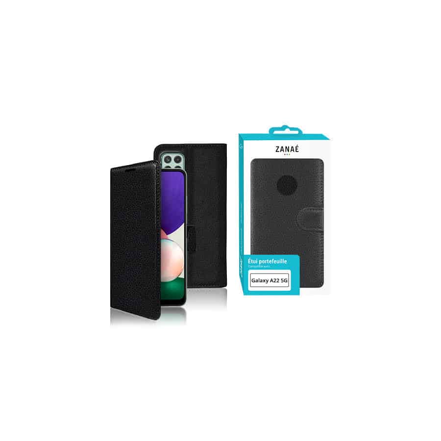 Etui Portefeuille Zanae pour Samsung Galaxy A22 5G, Noir