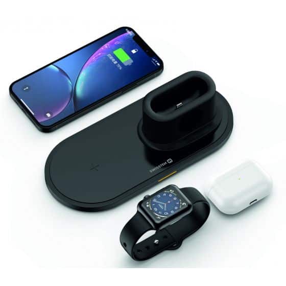 Chargeur par induction Swissten 3 en 1 iPhone/Apple watch et Airpods Pro, Noir