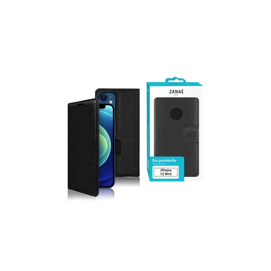 Etui Portefeuille Zanae pour iPhone 12 Mini, Noir Etui Portefeuille Zanae pour iPhone 12 Mini, Noir