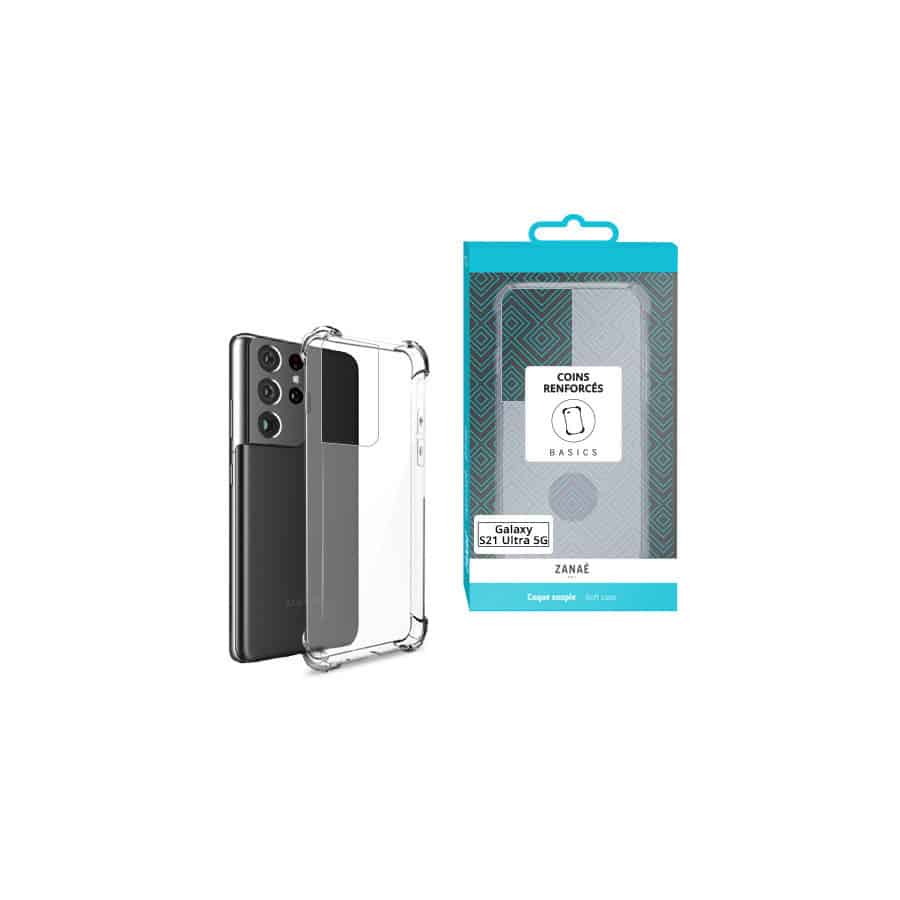 Coque Silicone transparent avec coins renforces pour Galaxy S21 Ultra 5G, Transparent Coque Silicone transparent avec coins renforces pour Galaxy S21 Ultra 5G, Transparent