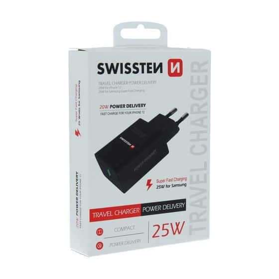 Chargeur Swissten avec sortie USB-C Power Delivery 25W iPhone / Samsung