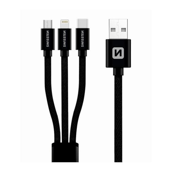 Câble Swissten textile USB / Lightning MFi (3 en 1) 1.2m, Noir