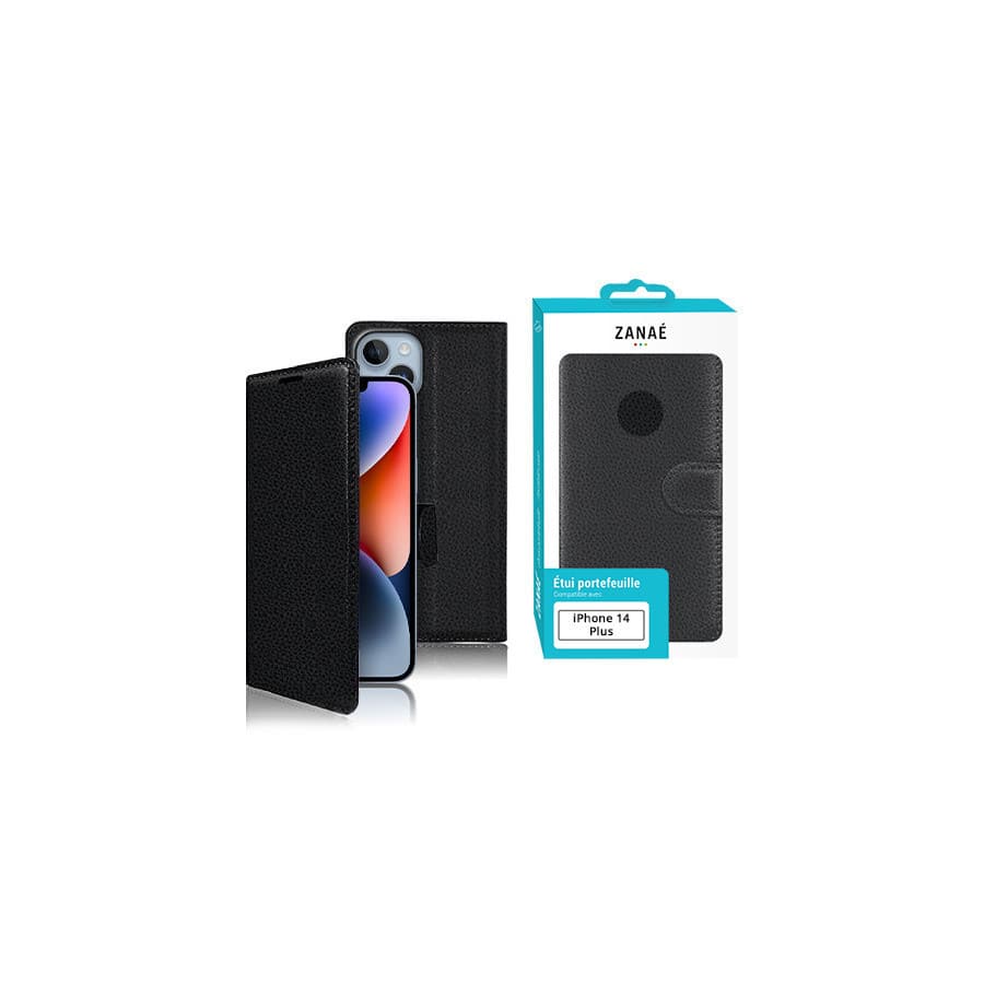 Etui Portefeuille Zanae pour iPhone 14 Plus, Noir Etui Portefeuille Zanae pour iPhone 14 Plus, Noir