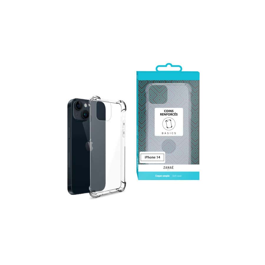 Coque Silicone transparent avec coins renforces pour iPhone 14, Transparent
