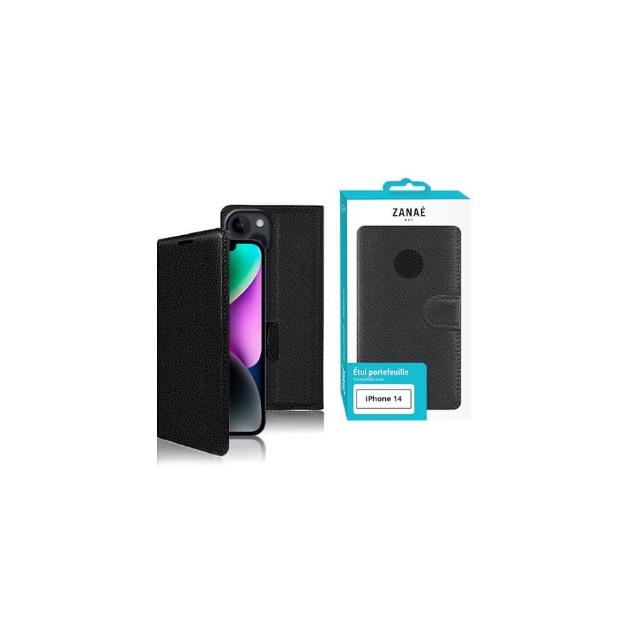 Etui Portefeuille Zanae pour iPhone 14, Noir Etui Portefeuille Zanae pour iPhone 14, Noir