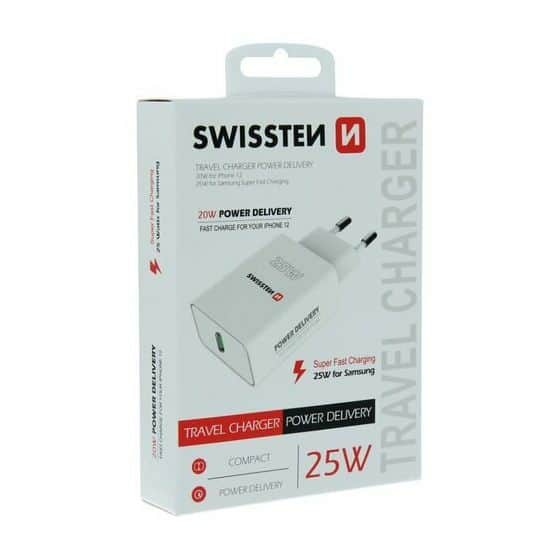 Chargeur Swissten avec sortie USB-C Power Delivery 25W iPhone / Samsung Blanc
