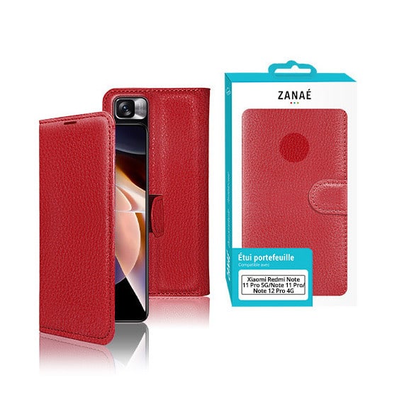 Etui Portefeuille Zanae pour Redmi Note 11 Pro 5G / Note 11 Pro / Note 12 Pro 4G, Rouge