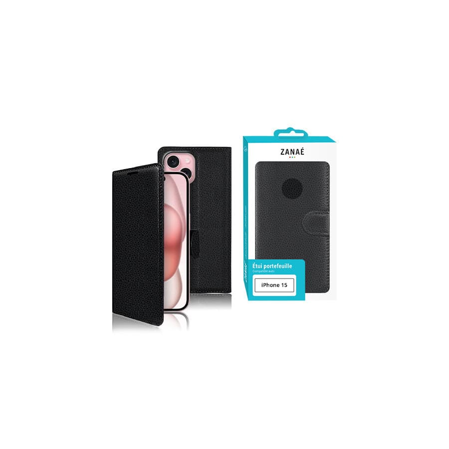 Etui Portefeuille Zanae pour iPhone 15, Noir Etui Portefeuille Zanae pour iPhone 15, Noir