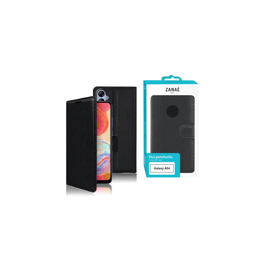 Etui Portefeuille Zanae pour Samsung Galaxy A04, Noir Etui Portefeuille Zanae pour Samsung Galaxy A04, Noir
