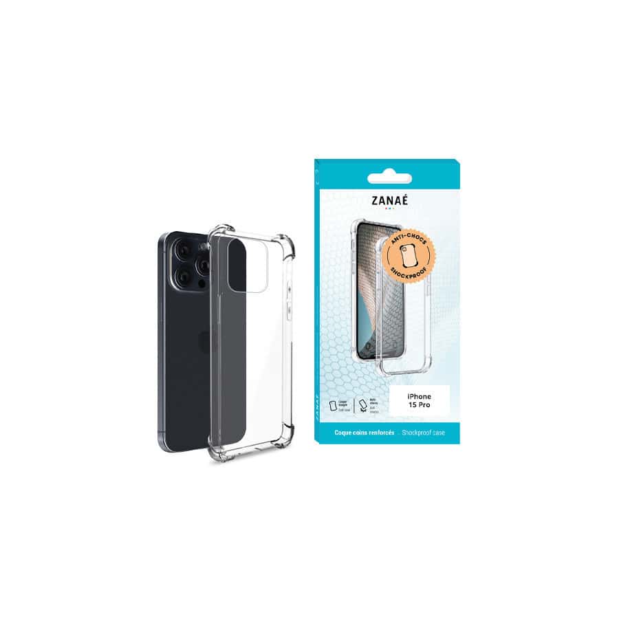 Coque Silicone transparent avec coins renforces pour iPhone 15 Pro, Transparent