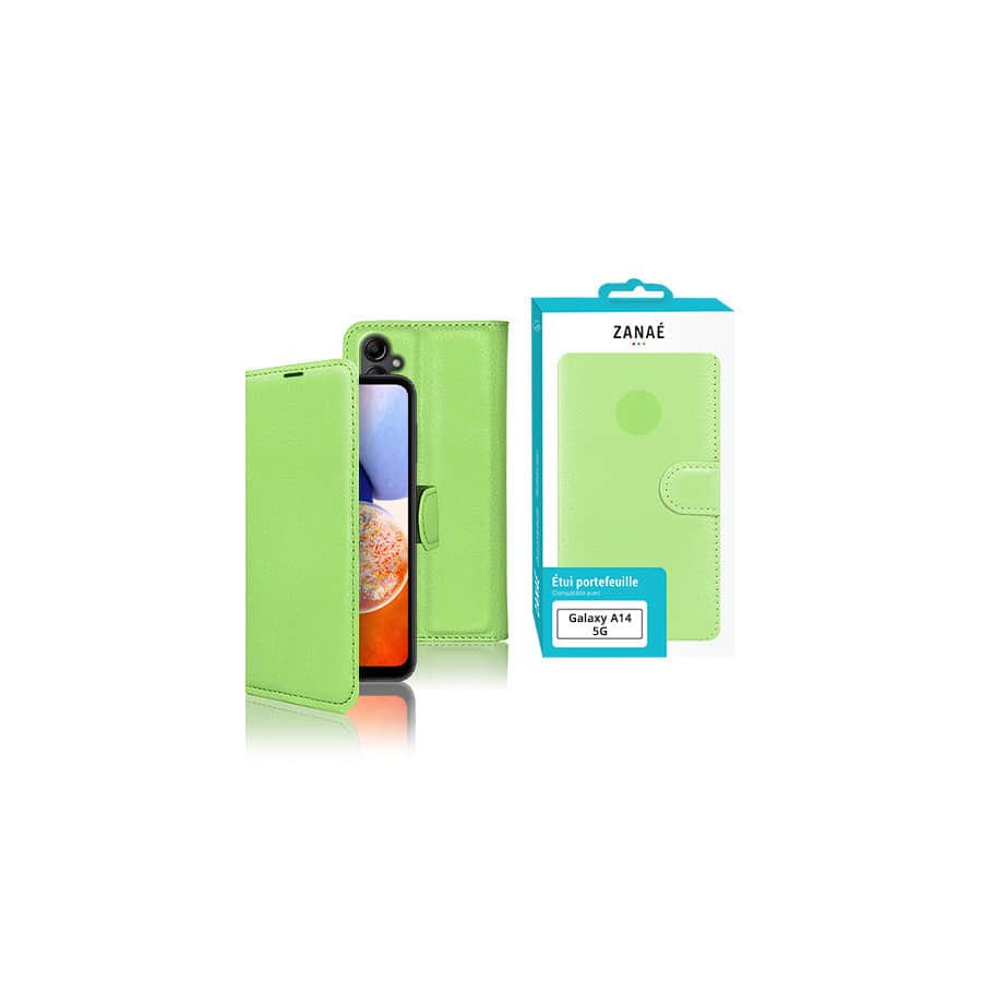 Etui Portefeuille Zanae pour Galaxy A14 4G / 5G, Vert Etui Portefeuille Zanae pour Galaxy A14 4G / 5G, Vert