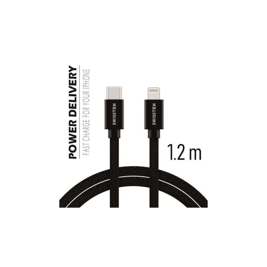 Câble Swissten Textile USB-C vers Lightning 1.2m Noir