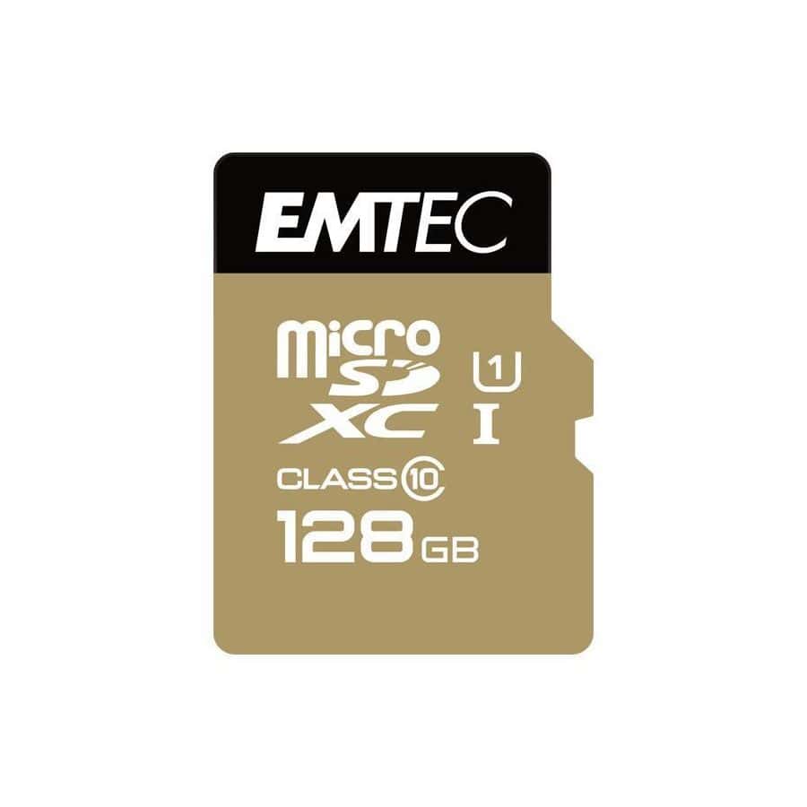 MicroSDXC 128Go EMTEC +adaptateur CL10 EliteGold UHS-I 85MB/s Sous blister