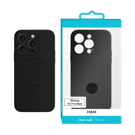 Coque compatible magSafe pour iPhone 15 Pro Max, Noir