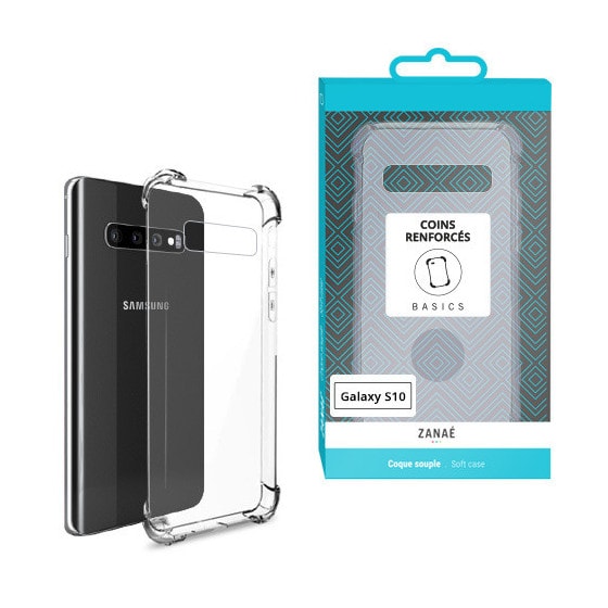 Coque Silicone transparent avec coins renforces pour Samsung Galaxy S10,  Transparent