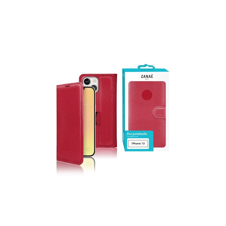 Etui Portefeuille Zanae pour iPhone 13, Rouge Etui Portefeuille Zanae pour iPhone 13, Rouge