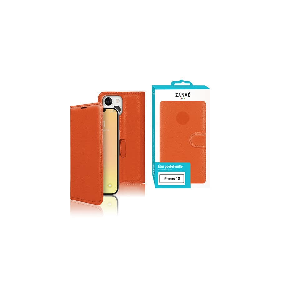 Etui Portefeuille Zanae pour iPhone 13, Orange Etui Portefeuille Zanae pour iPhone 13, Orange