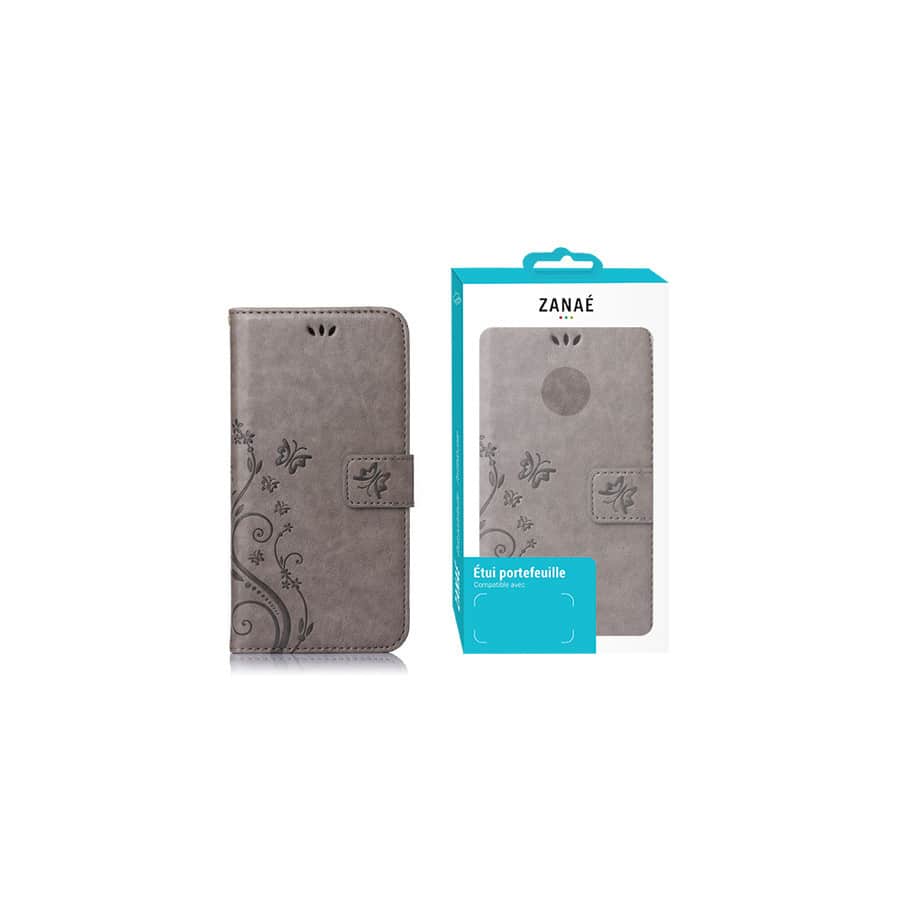 Etui Portefeuille Flower pour iPhone 14, Gris Etui Portefeuille Flower pour iPhone 14, Gris