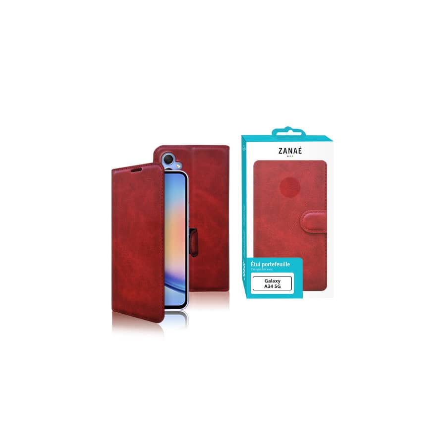 Portefeuille Zanae Columbia pour Galaxy A34 5G, Rouge Portefeuille Zanae Columbia pour Galaxy A34 5G, Rouge