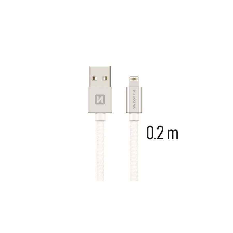 Câble Swissten textile USB / Lightning 0.2m, Argent
