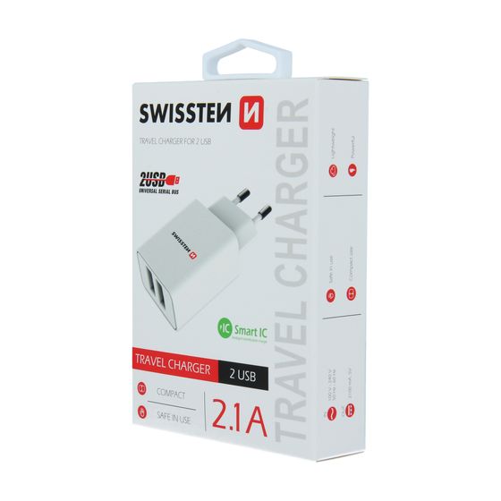 Chargeur mural 2 ports USB Swissten 2.1A Noir