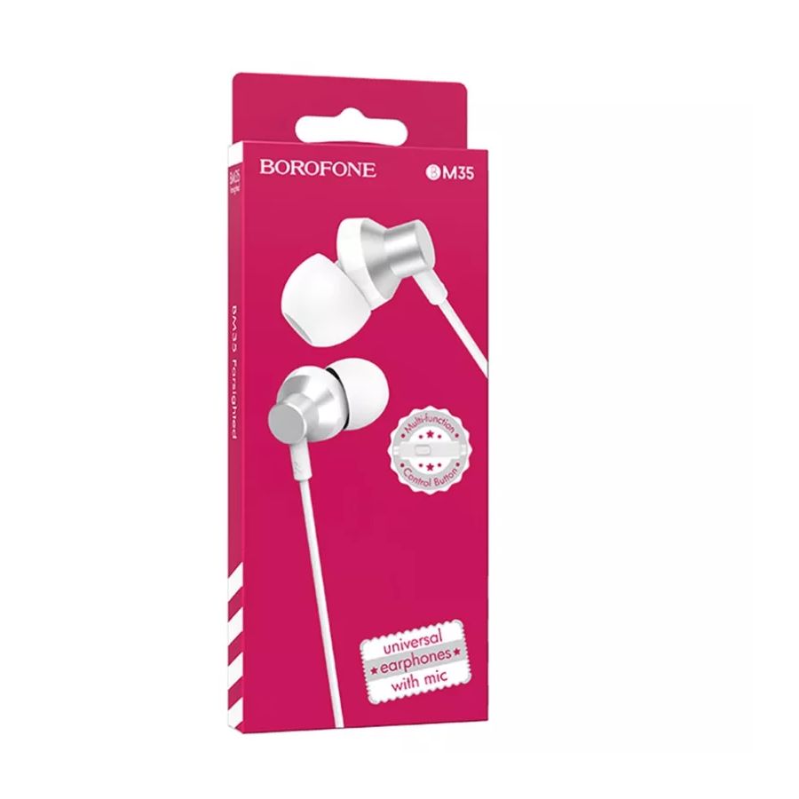 Kit pieton BOROFONE intra-auriculaire (jack) BM35 (Boite/blister) blanc/silver Kit pieton BOROFONE intra-auriculaire (jack) BM35 (Boite/blister) blanc/silver