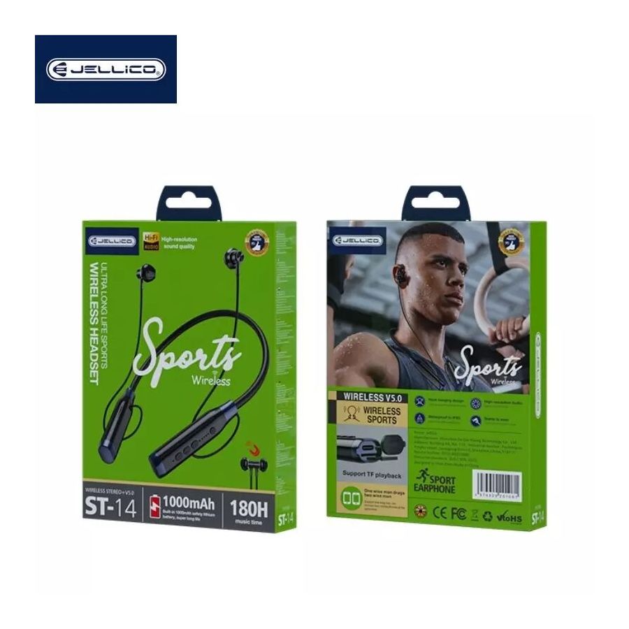 Écouteurs sans fil bluetooth tour de cou intra-auriculaire le sport JELLICO ST-14 (Boite/blister) noir