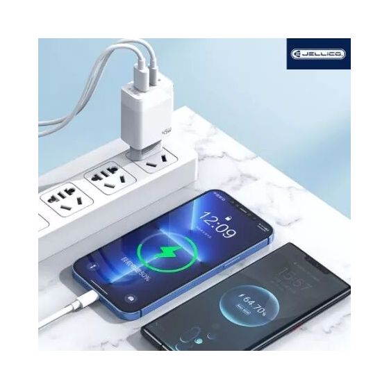 Adaptateur secteur Double port 1X USB-C + 1X USB-A (45W) JELLICO C107 (Boite/blister) blanc