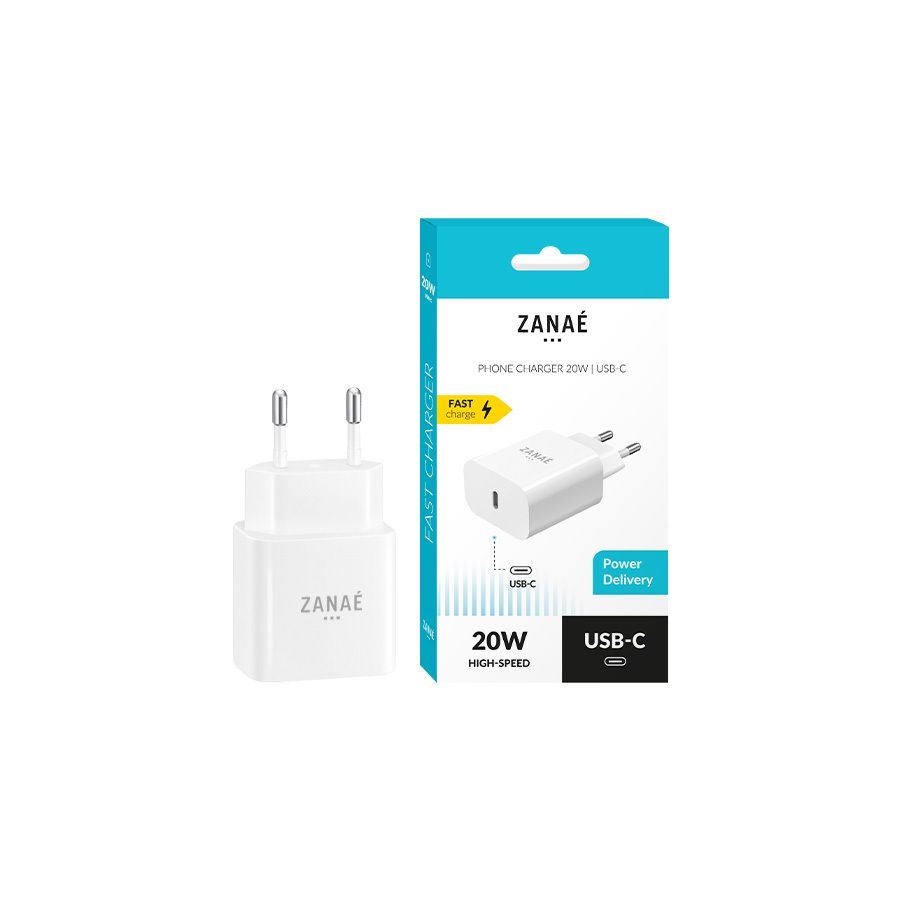 Chargeur 1 port USB-C 20w Power Delivery Zanaé, Blanc