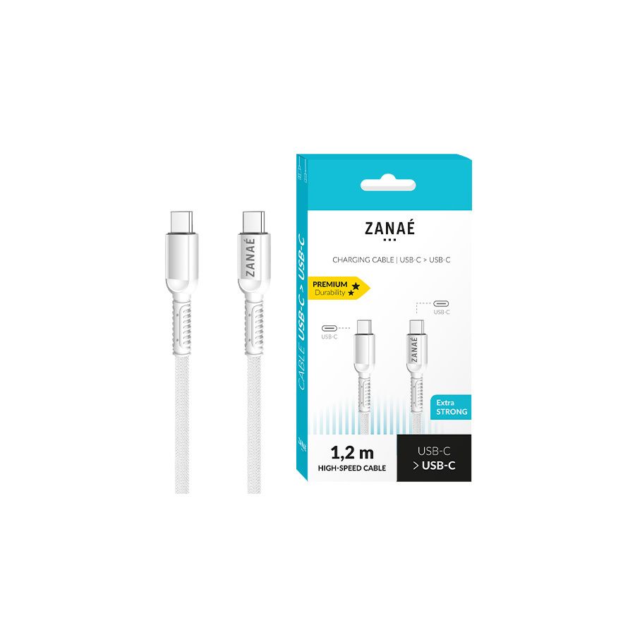 Câble Zanaé USB-C / USB-C 1.2m, Blanc Câble Zanaé USB-C / USB-C 1.2m, Blanc