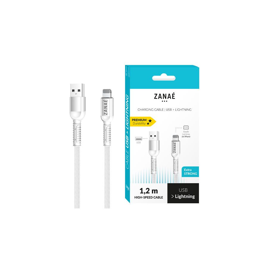 Câble Zanaé USB / Lightning 1.2m, Blanc Câble Zanaé USB / Lightning 1.2m, Blanc
