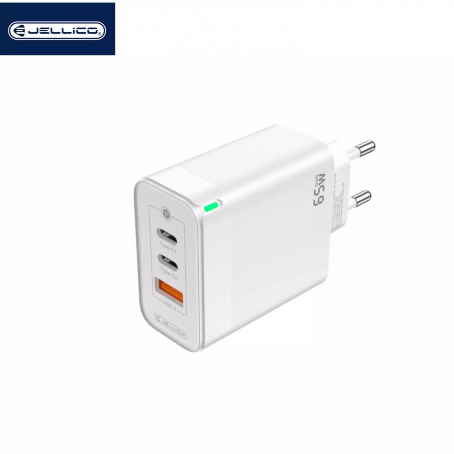  JELLICO Adaptateur secteur Triple port 2X USB-C + 1X USB (65W) JELLICO C79 (Boite/blister) Blanc
