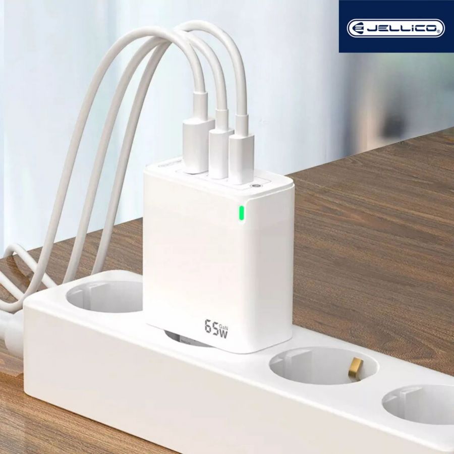  JELLICO Adaptateur secteur Triple port 2X USB-C + 1X USB (65W) JELLICO C79 (Boite/blister) Blanc