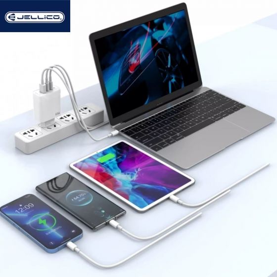  JELLICO Adaptateur secteur Triple port 2X USB-C + 1X USB (65W) JELLICO C79 (Boite/blister) Blanc