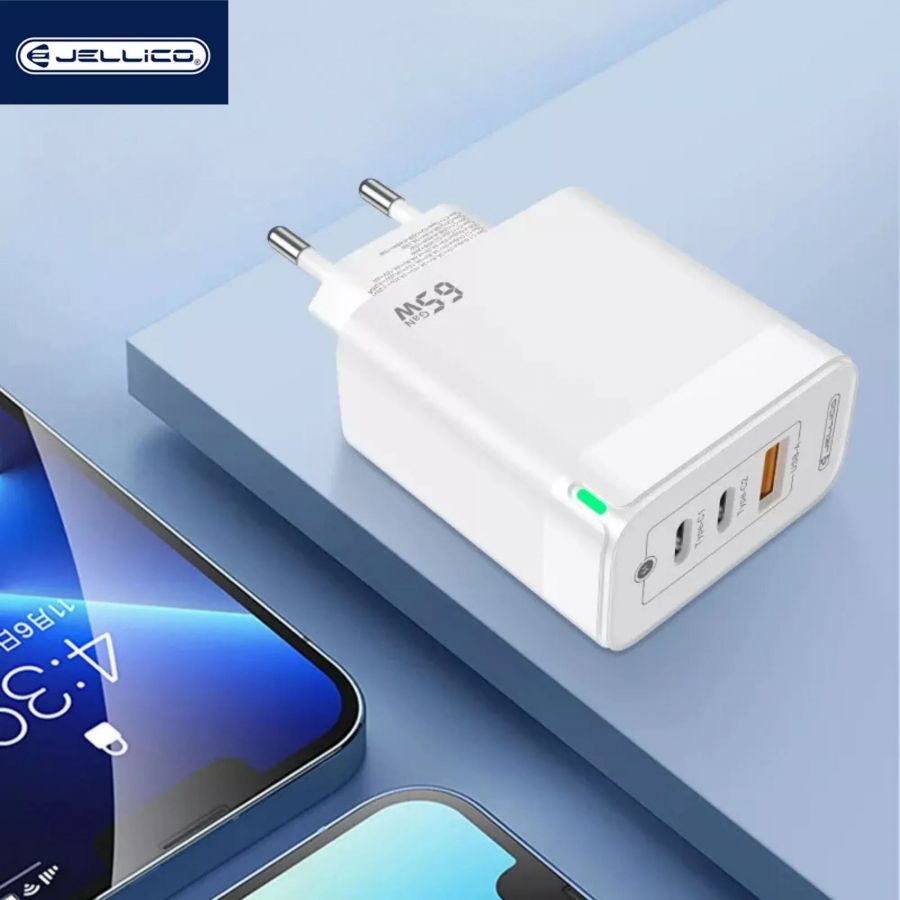  JELLICO Adaptateur secteur Triple port 2X USB-C + 1X USB (65W) JELLICO C79 (Boite/blister) Blanc