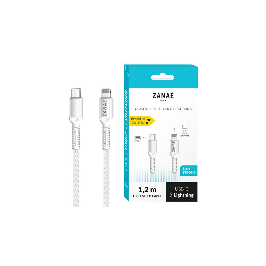 Câble Zanaé USB-C / Lightning 1.2m, Blanc Câble Zanaé USB-C / Lightning 1.2m, Blanc