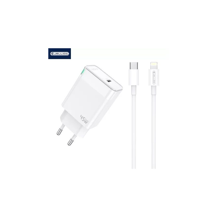 Adaptateur secteur port 1X USB-C (45W) avec cable USB-C/Type C vers Lightning JELLICO C105